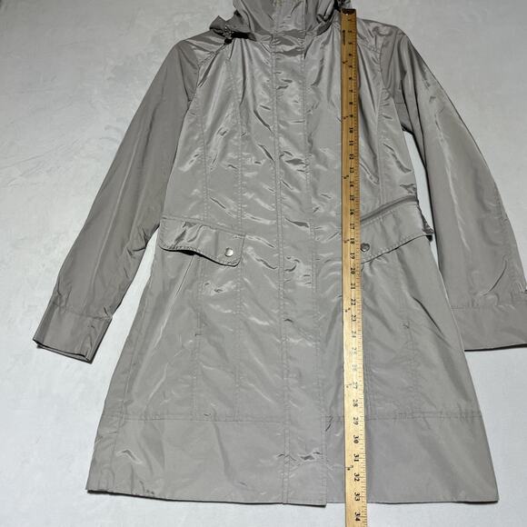 Cole Haan Rain Jacket Mid Length Womens S Gray Silver Packable Hooded Zip Coat - Picture 9 of 13